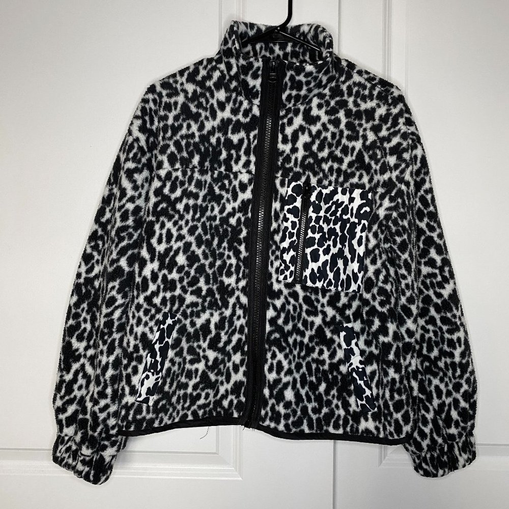 Sandy Liang X Target Leopard Print Sherpa Jacket Black White M